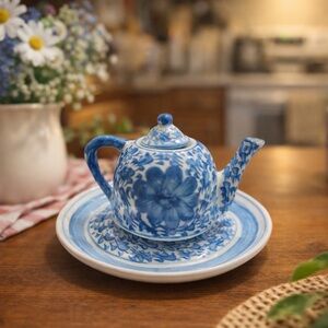 Mini Blue Floral Teacup with Saucer|CottageCore Fairy Set